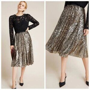 Maeve by Anthropologie Orleans Sequined Midi Skirt